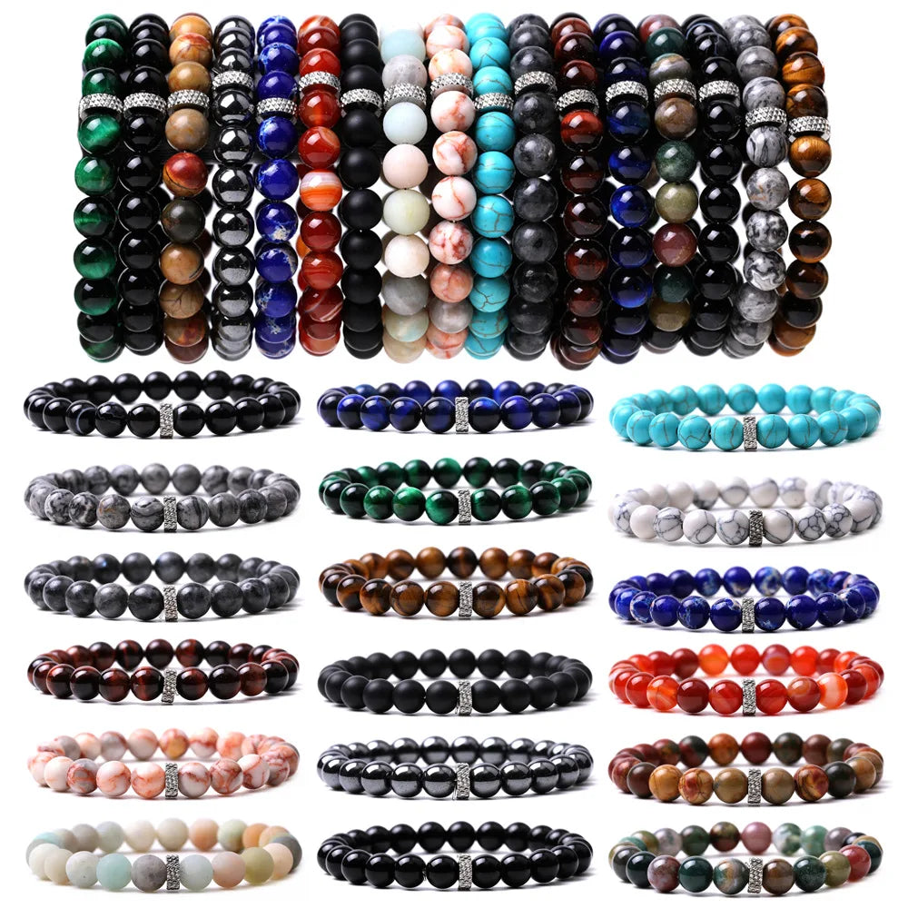 Bestone 8MM Wholesale Cheap Beaded Bracelets Gemstone Beads for Woman Man Yoga Healing Jewelry