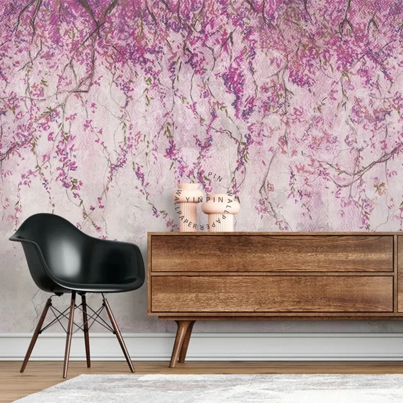 Pink Stripes & Plaid Custom Printed Silk Waterproof 3D Modern Living Room Wall Paper