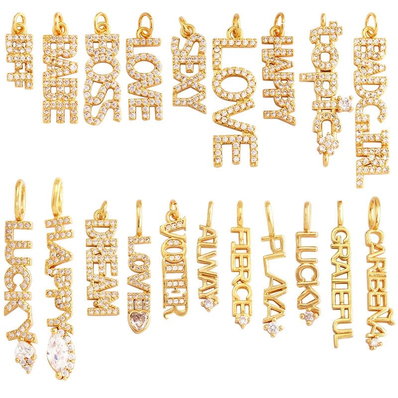 Fine Fashion Inlaid Zirconia LOVE HAPPY LUCKY Letter Charm PendantTrendy Jewelry Necklace Accessories Hand Making Supplies M22