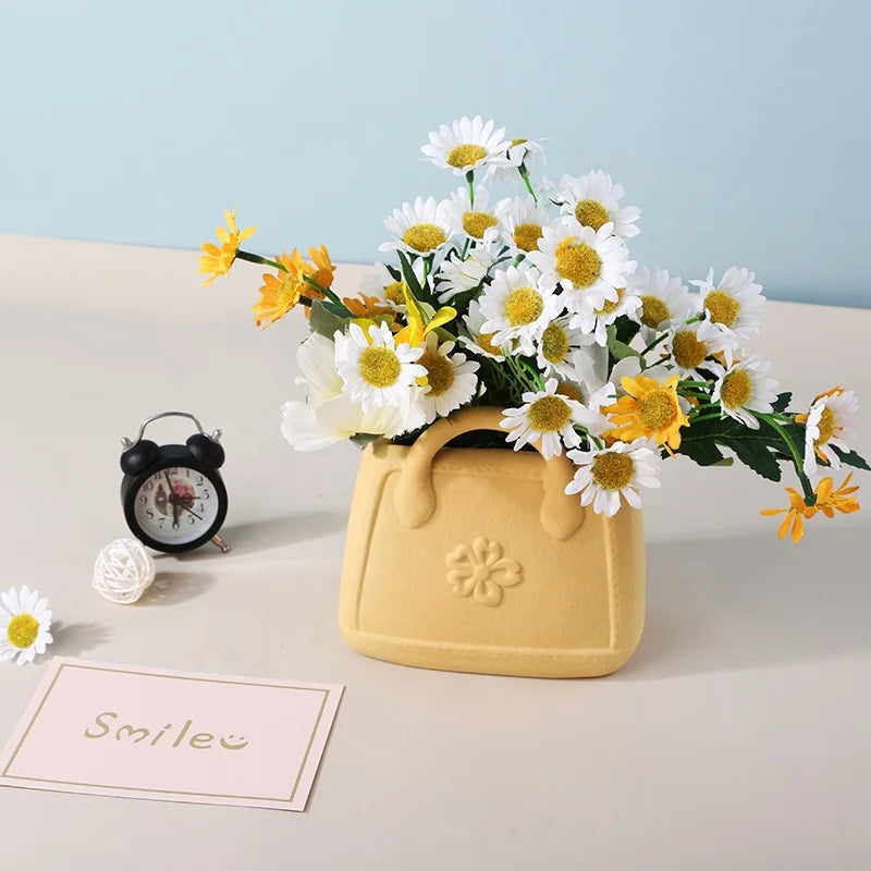 Wholesale Modern Ceramic Handbag Vase Artificial Flower Dried Flower Realistic Soft Lightweight Living Room Hotel Wedding