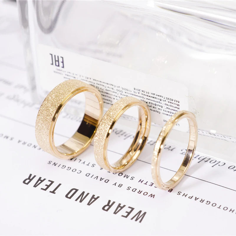 EManco Glitter Gold Rings Stainless Steel Ring 2021 Anniversary Jewelry Trendy Matte Gold Plated Luxury Women Couple Love  Rings