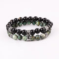 Jewelry Factory Making Natural Stone Custom Logo Stainless Steel Leaf Charm Beaded Elastic Bracelet Men