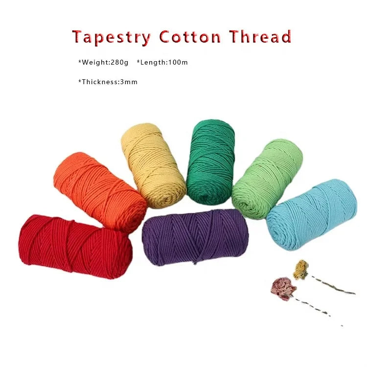 3mm Colored 100% Cotton Fancy Yarn Carded Yarn Type for Hand Knitting DIY Handicraft Decorative Dyed Pattern Tapestry Weaving
