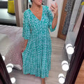 S-5XL New Oversized V-neck Floral Dress Beach Vacation Beach Dress Loose Long Dress