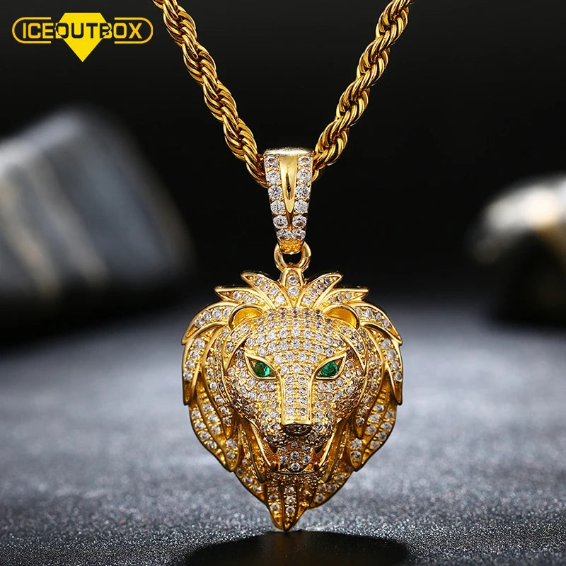 Hip Hop Gold Plated Animal Wolf Head Pendant  Pendants for Men Zircon Necklace