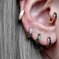 YHE0304 Minimalist CZ Hoop Colored Stone Gold Huggie Hoops Dainty Earrings 925 Sterling Silver Square Stone Huggies Hoop Earring