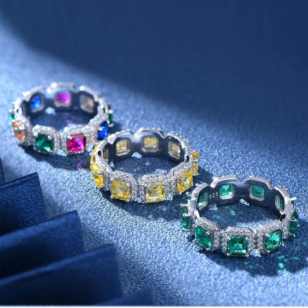 Fashion Iced Out Cubic Zirconia Ring Women baguette Ring 925 Sterling Silver Tennis Ring