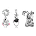 Cute Pink Flower Bunny Charm 925 Sterling Silver Violent Rabbit Embrace Love Pendant Beads for Women Jewelry Bracelet Charms