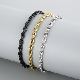 Minimalist Stainless Steel Twisted Rope Chain Bracelet 4/6/8MM Adjustable 18K Gold Plated Cable Bracelets Women Men Jewelry
