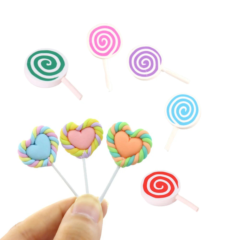Kawaii Cute Swirl Pattern Round Heart Lollipop Model Polymer Clay Charms Craft for Keyring Earring Making