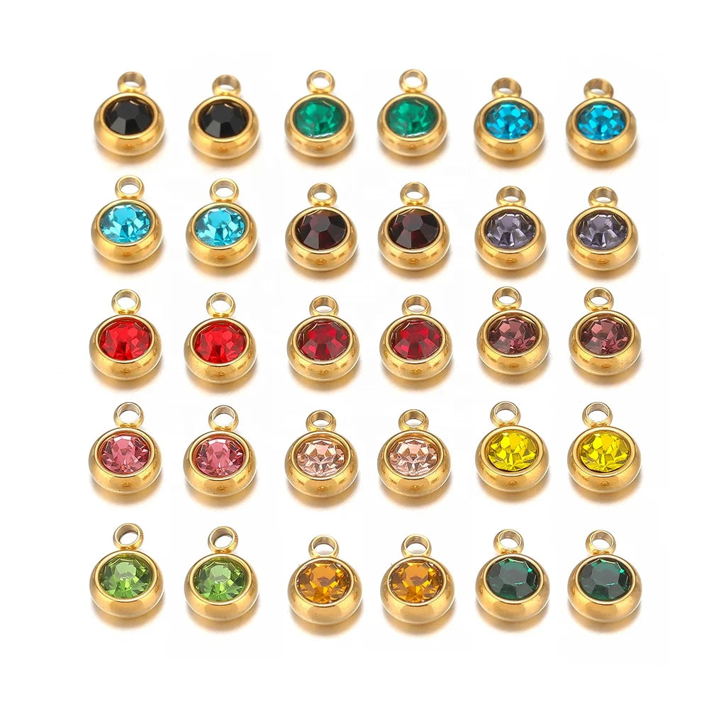 Zircon Beads DIY Jewelry Making Supplies Findings Stainless Steel Round 6mm Birthstone Pendant Charms for Jewelry MakingCharms