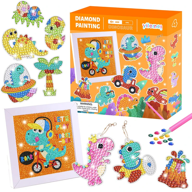 New Arrival Dinosaur Series Handmade Crystal Diamond Sticker Children's Diamond Painting and Round Drill Keychain Cute Gift