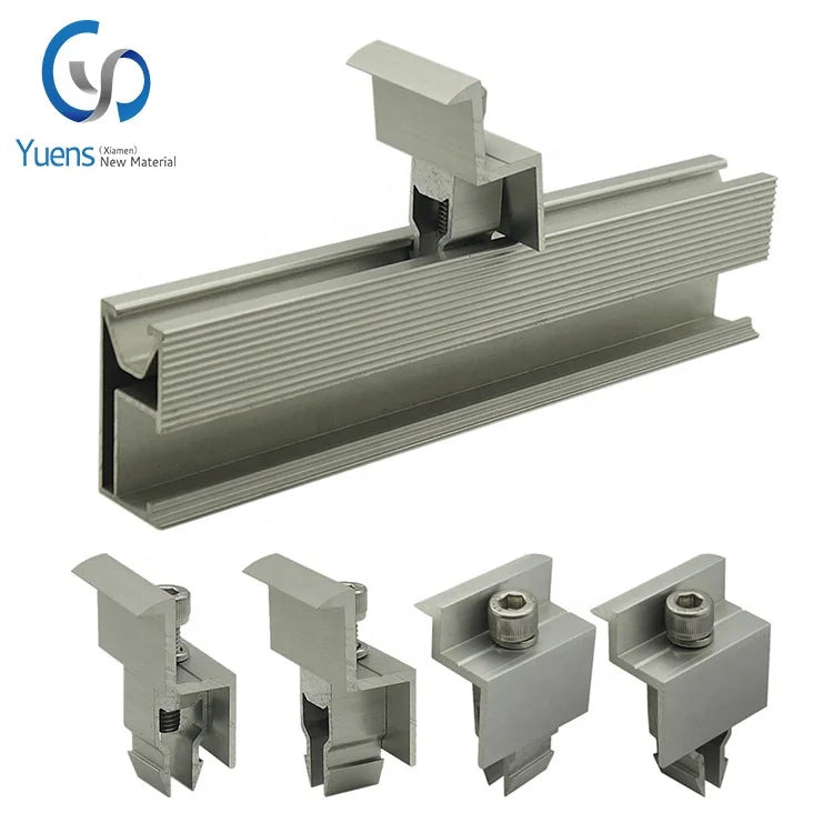 Aluminum Alloy 6005-T5 Solar Roof Mounting Structure | Anodized PV Solar Panel Clamps Clips | Yuens YS-04 | 12-Year Warranty |