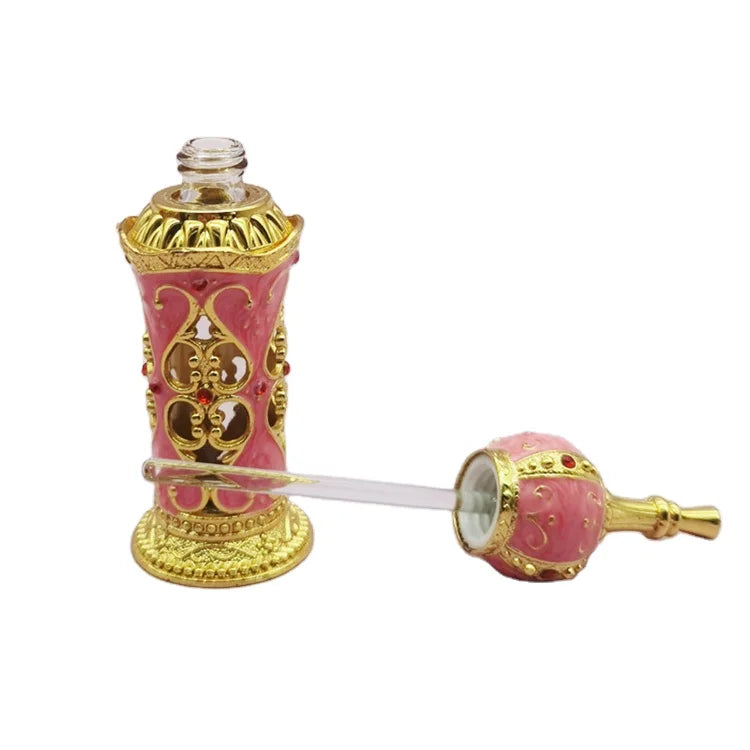 12ml Luxury Arabic Glass Metal Spray Perfume Bottles Fancy Attar Bottles Golden Arabic Perfume Essential Oil Bottle