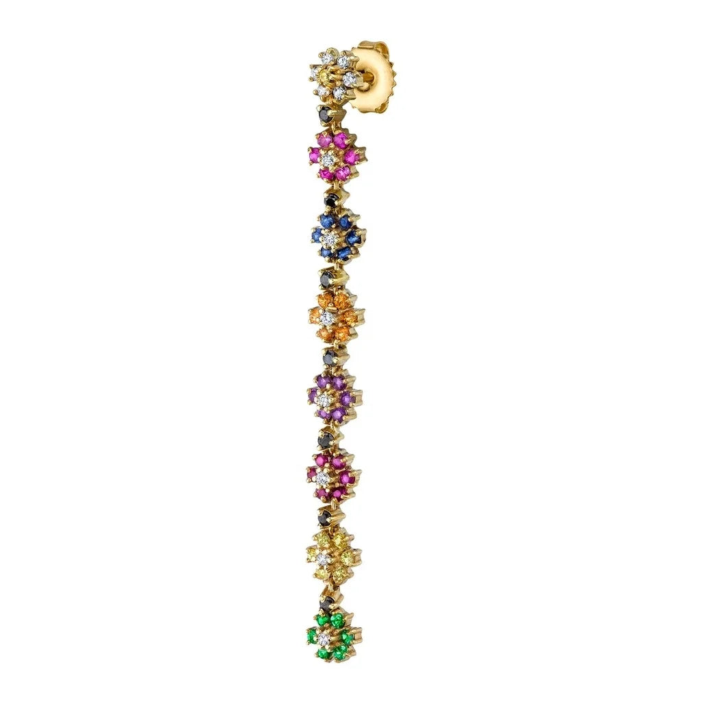 LOZRUNVE 18k Gold Vermeil DUBAI Elegant Multi Colored Flower Chain Drop Earring 925 Sterling Silver