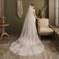 SLBRIDAL One-Layers White Lace Flower Cathedral Bridal Veils With Combs Wedding Veils Wedding Wear Accessories for Bride Mariage