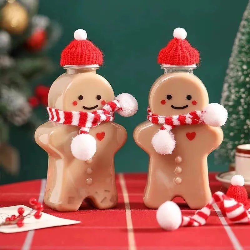 Custom Logo 16oz 500ml Empty Plastic PET Gingerbread Shape Juice Beverage Milk Tea Drinking Bottles With Aluminium Cap