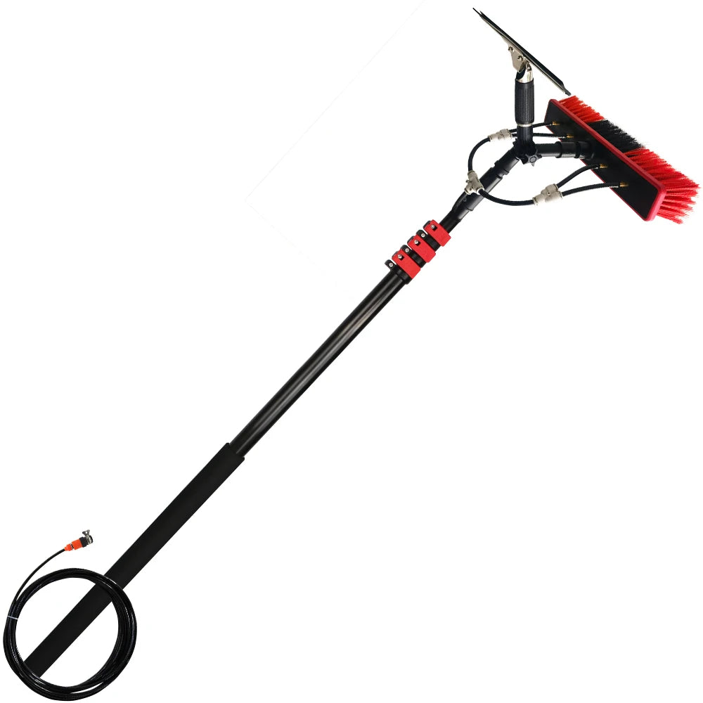Xining 36ft/11-meter 6-Section Telescopic Metal Aluminum Alloy Water Fed Pole Brush Scraper System Window Cleaning Red+BLACK