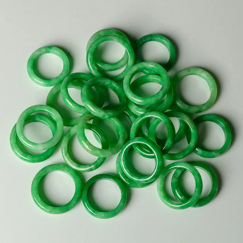 Green Jade Gate Stone Ring for Women & Men Hand-Carved Lucky Jewelry Trendy Daily Wear