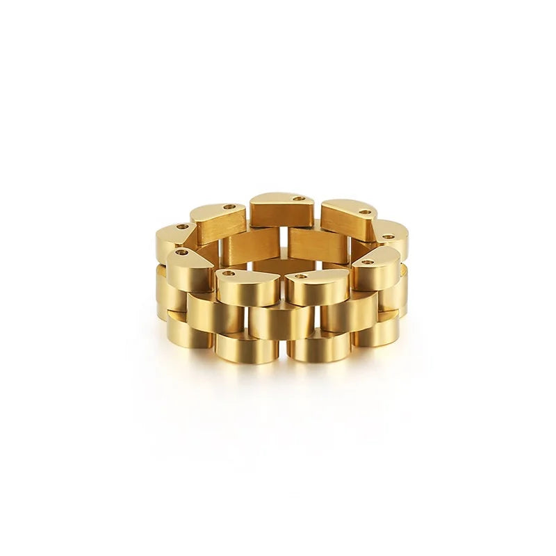 New Rose Gold Plated Titanium Steel Engagement Ring Watch Chain Hip Hop Unisex Jewelry Wholesale