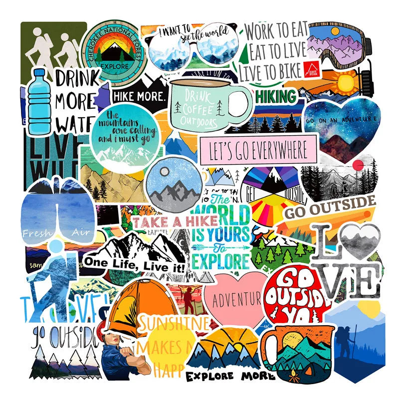 50PCS Go Hiking Outdoor Scenery Mountain Graffiti Vinyl Stickers