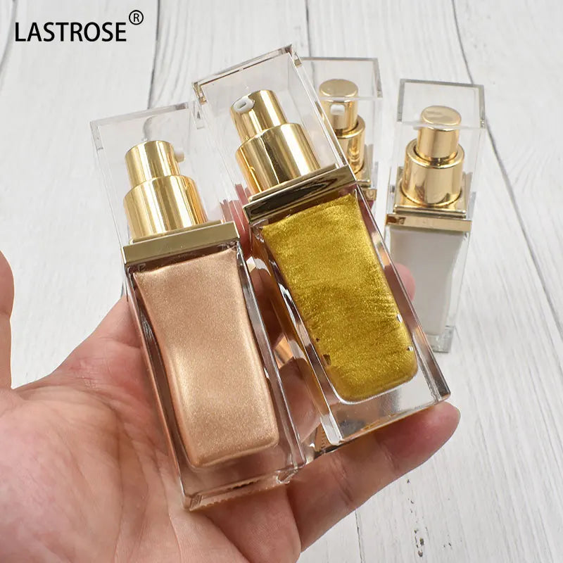 OEM Liquid Gold Bronze Highlight Vegan Face Body Makeup High Pigment Shimmer Private Label Push Bottle Liquid Highlighter