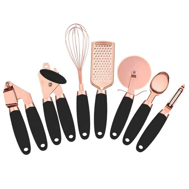 Wholesale 7 Pieces Kitchen Gadget Tools Stainless Steel Utensils Set Heat Resistant Kitchen Tools With Soft Touch TPR Handle
