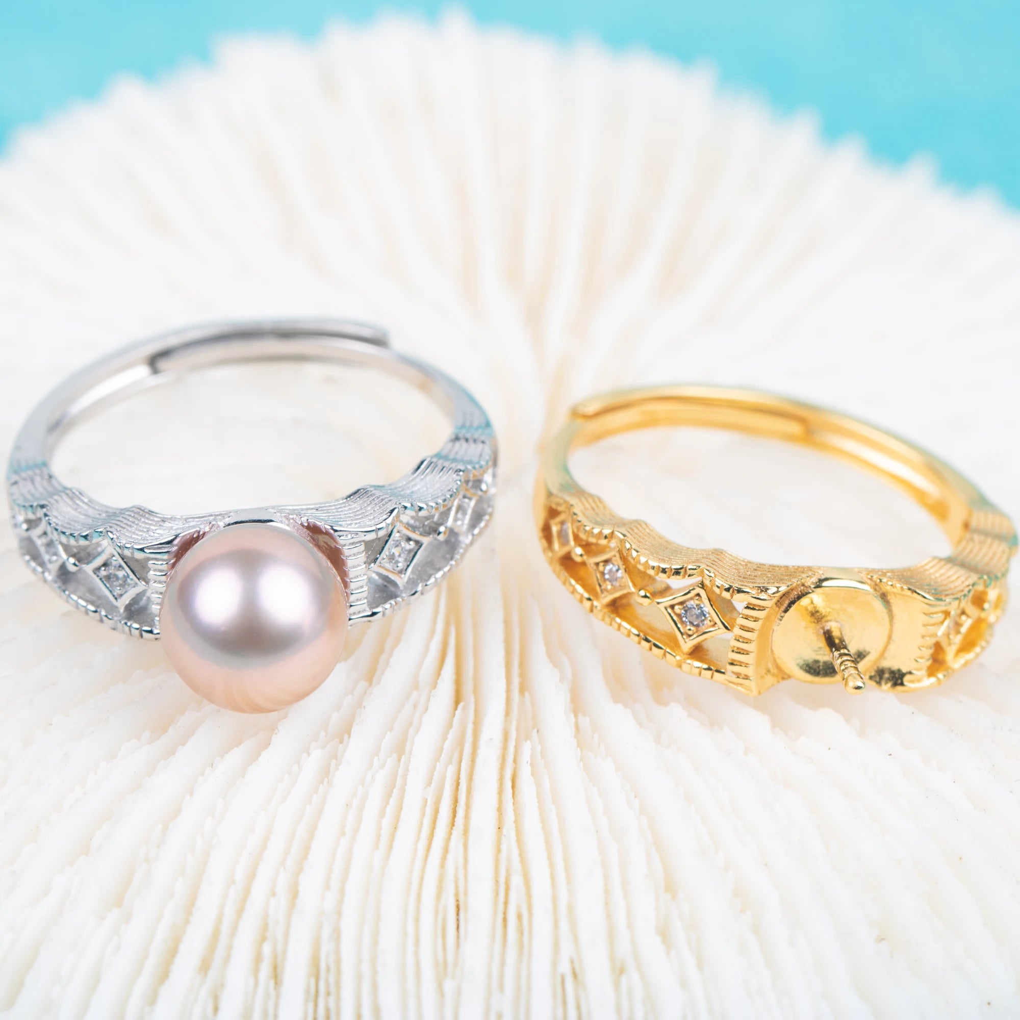 R040825 DIY 7-8mm Natural Freshwater Pearl Ring Accessory 925 Sterling Silver Adjustable Size Engagement Jewelry Ring for Women