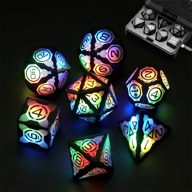 DND Dice Rechargeable with Charging Box 7 PCS LED Electronic Dices Dungeons and Dragons Dice Polyhedral Dice Sets for Tabletop