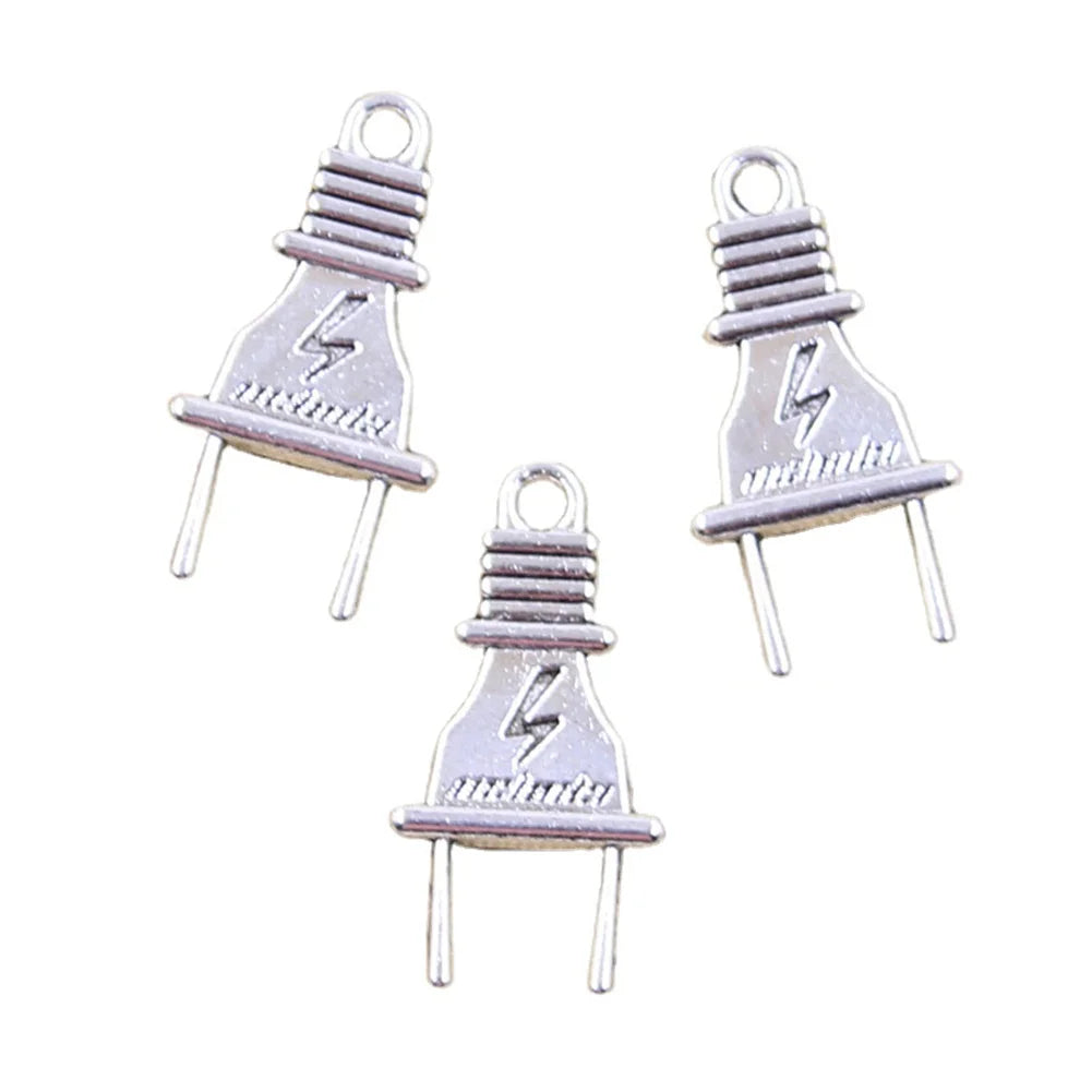 Charms Electric Plug 32x16mm Antique Silver Color Pendants Making DIY Handmade Tibetan Finding Jewelry