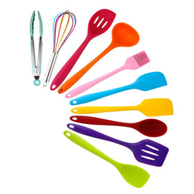 10 Pcs Colorful Kitchen Utensils and Appliances Set Including Whisk Spatula Turner Brush Ladle Food Tongs
