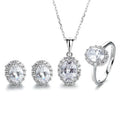 Silver 925 Full Jewelry Set Oval Shape Gemstone Rings Necklace Earrings Set for Women