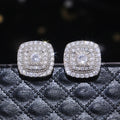 CAOSHI Argent Engraved Gemstone Inlaid CZ Round Cut Pave Setting Silver Classic Square Stud Earrings Fancy Women Earrings