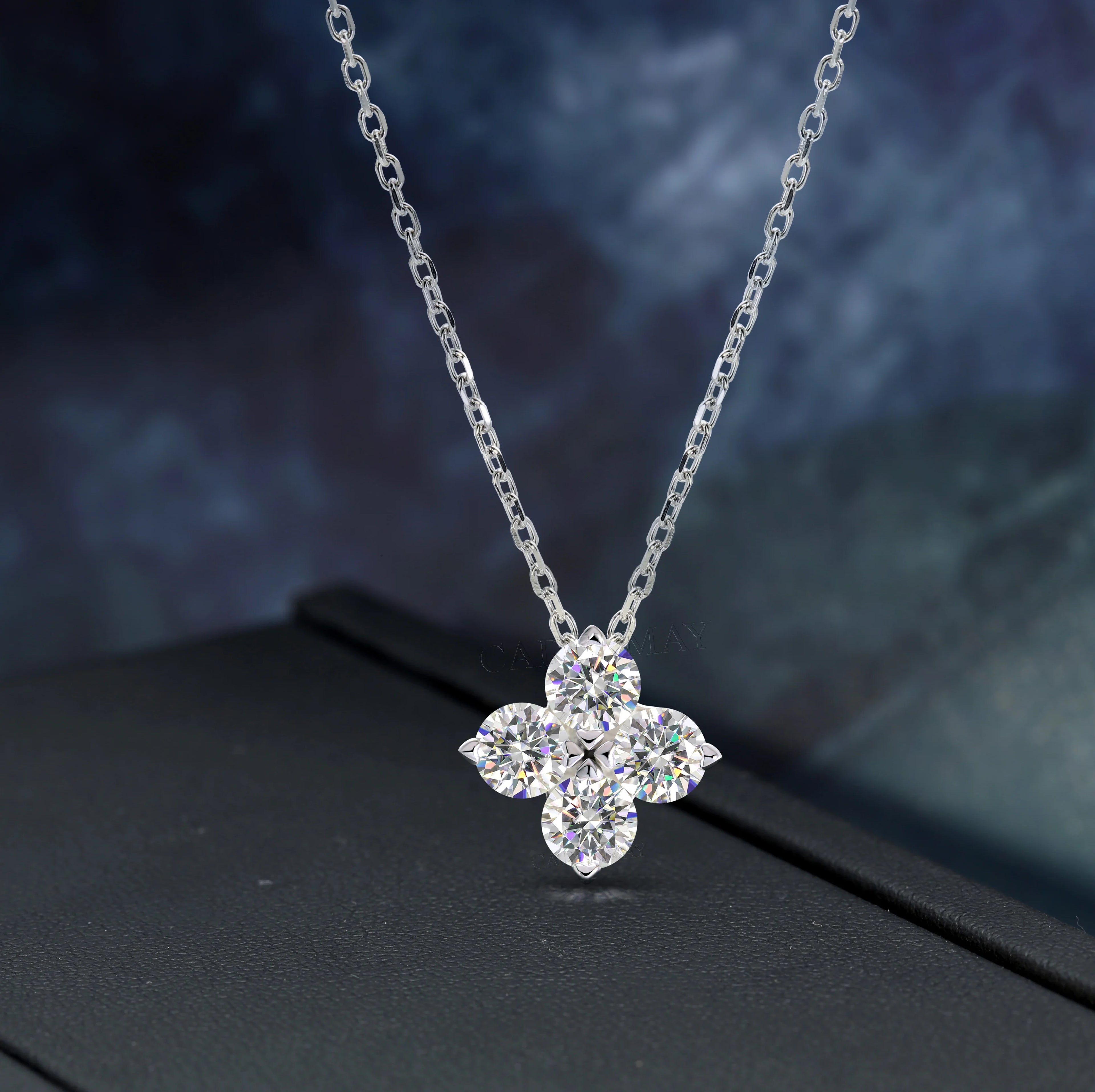 Cadermay Fashion Jewelry Moissanite 925 Sterling Silver Charm Four Leaf Clover Pendant Necklace Woman Gift