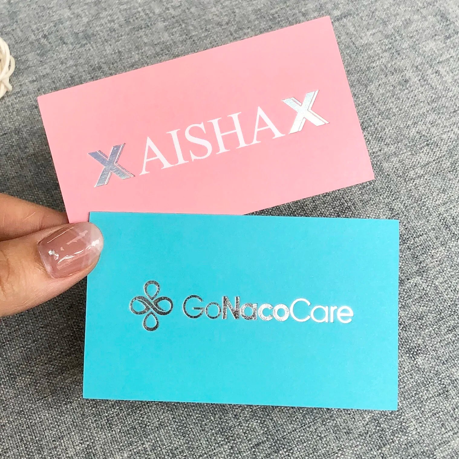Luxury Wedding Invitation Cards Pink and Silver Foil Design with Blue Cardboard Paper Business Card Style