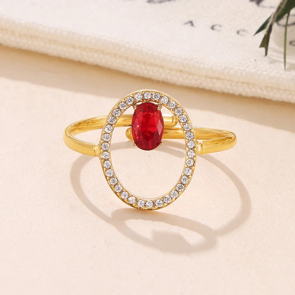Trendy Gold Plated Stainless Steel Open Adjustable Finger Rings with Cubic Zirconia for Engagement Party Cheap Jewelry for Girls