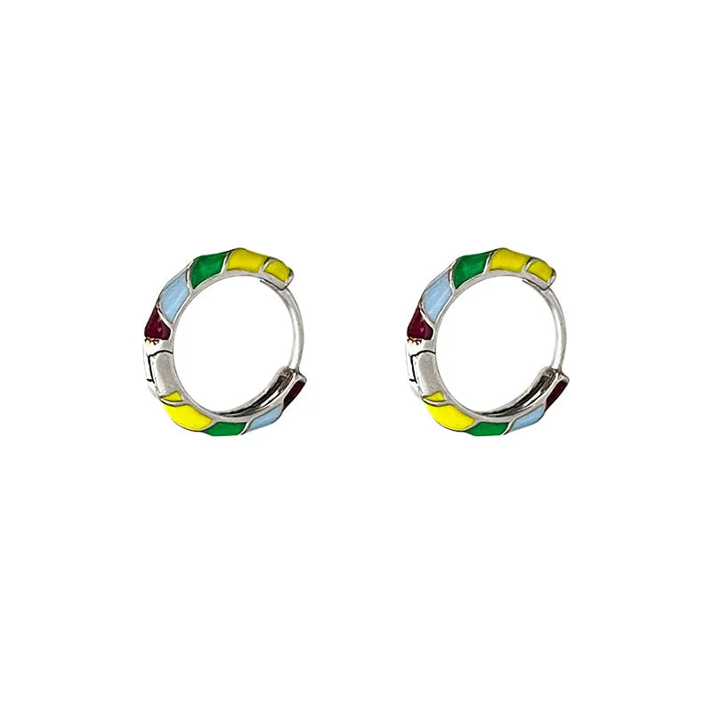 2023 INS Fashion 925 Sterling Silver Color Dripping Geometric Round Silver Hoop Earring Fine Jewelry for Women