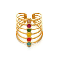 Fashion Wide Open Adjustable Natural Stone Inlay Strip Rings Women