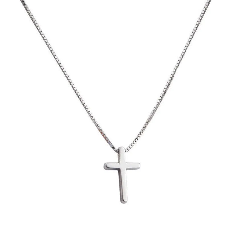 SC Mini Ankh Cross Design Pendant Necklace Dainty Silver Plated Box Chain Pendant Necklace Simple Cross Necklace for Women Teen