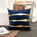 Aeckself Luxury Geometric Stripe Leather Embroidery Velvet Cushion Cover Home Decor Blue Gold Gray Black Throw Pillow Case