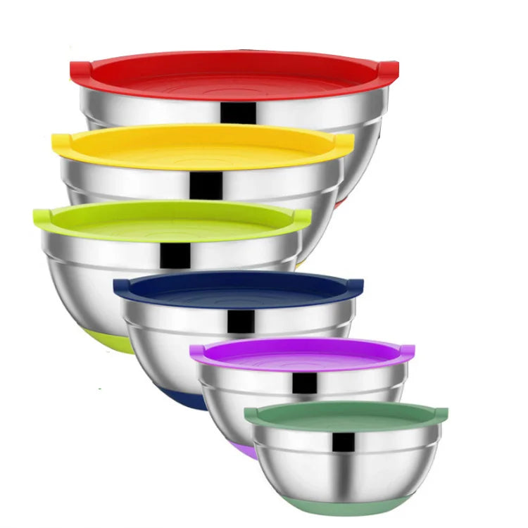Top Sale Stainless Steel Nested Mixing Bowls Colorful Salad & Cake with Silicone Bottom Lid Customized Technique Dinnerware Use