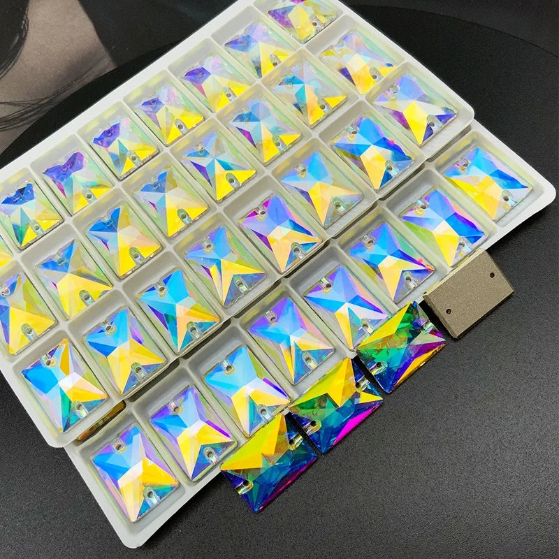 Best Quality Bling Flatback Glass Stone Crystal Rhinestones Sew on Stones Colorful Rectangle Rhinestone for Dance Dress