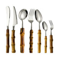 Handmade Natural Bamboo Root Handle Cutlery Set Vintage Stainless Steel Flatware Set Knife Fork Spoon for Rustic Wedding