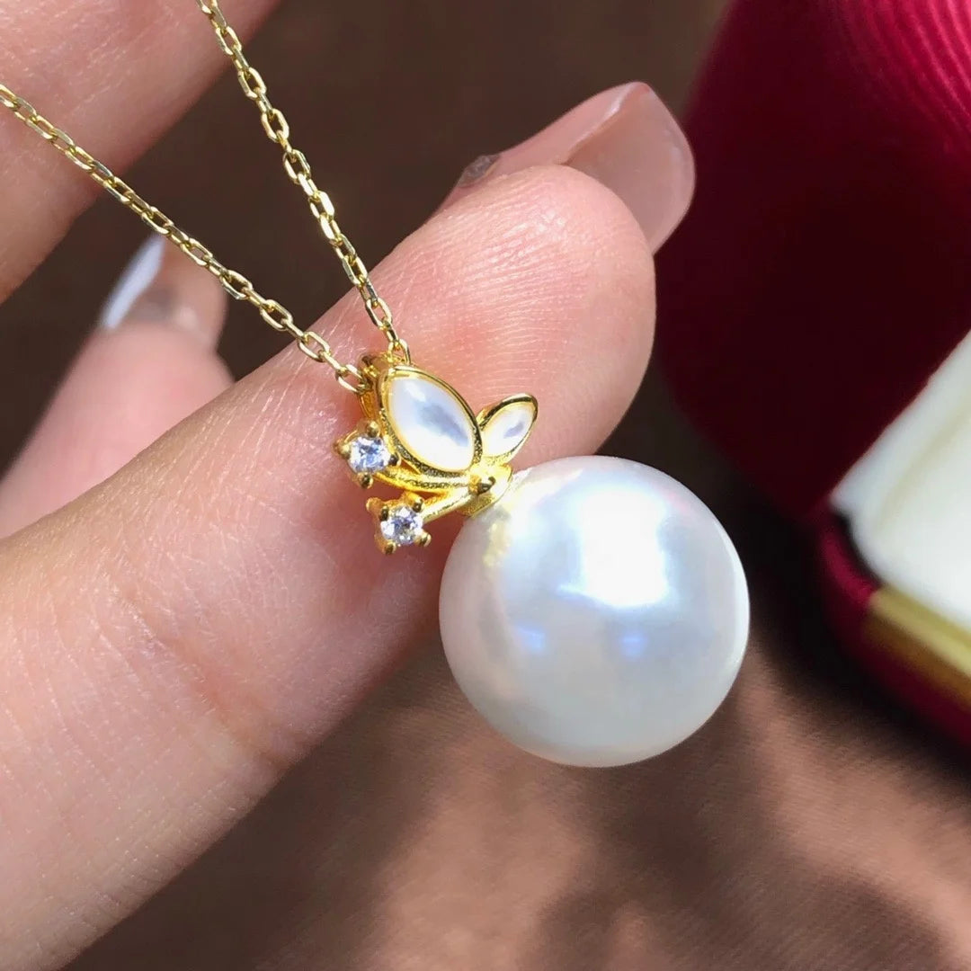 P1310 11-12mm DIY Natural  Freshwater Pearl Charm Pendant Necklace Accessory 925 Sterling Silver Jewelry for Women Without Chain