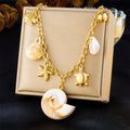 Marine Style Stainless Steel Necklace Tarnish Free 18k Pvd Gold Plated Conch Starfish Shell Turtles Charm Necklace for Women