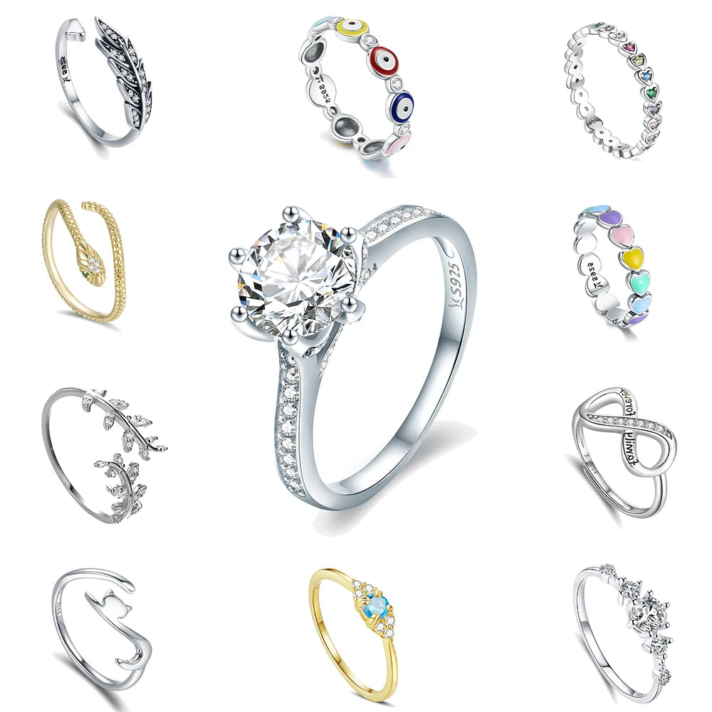 Wholesale Custom Various Fine Silver Rings Fine S925 Jewelry Zircon Cz 925 Sterling Silver Ring Open Adjustable Rings for Women
