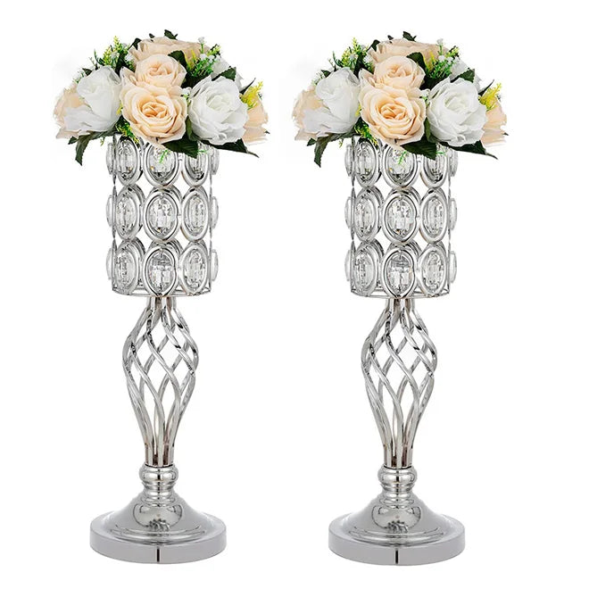 HOT Metal Diamond Crystal Wedding Centerpiece Vases Versatile Tall Flower Holders Centerpiece Flower Stands for Home Decor