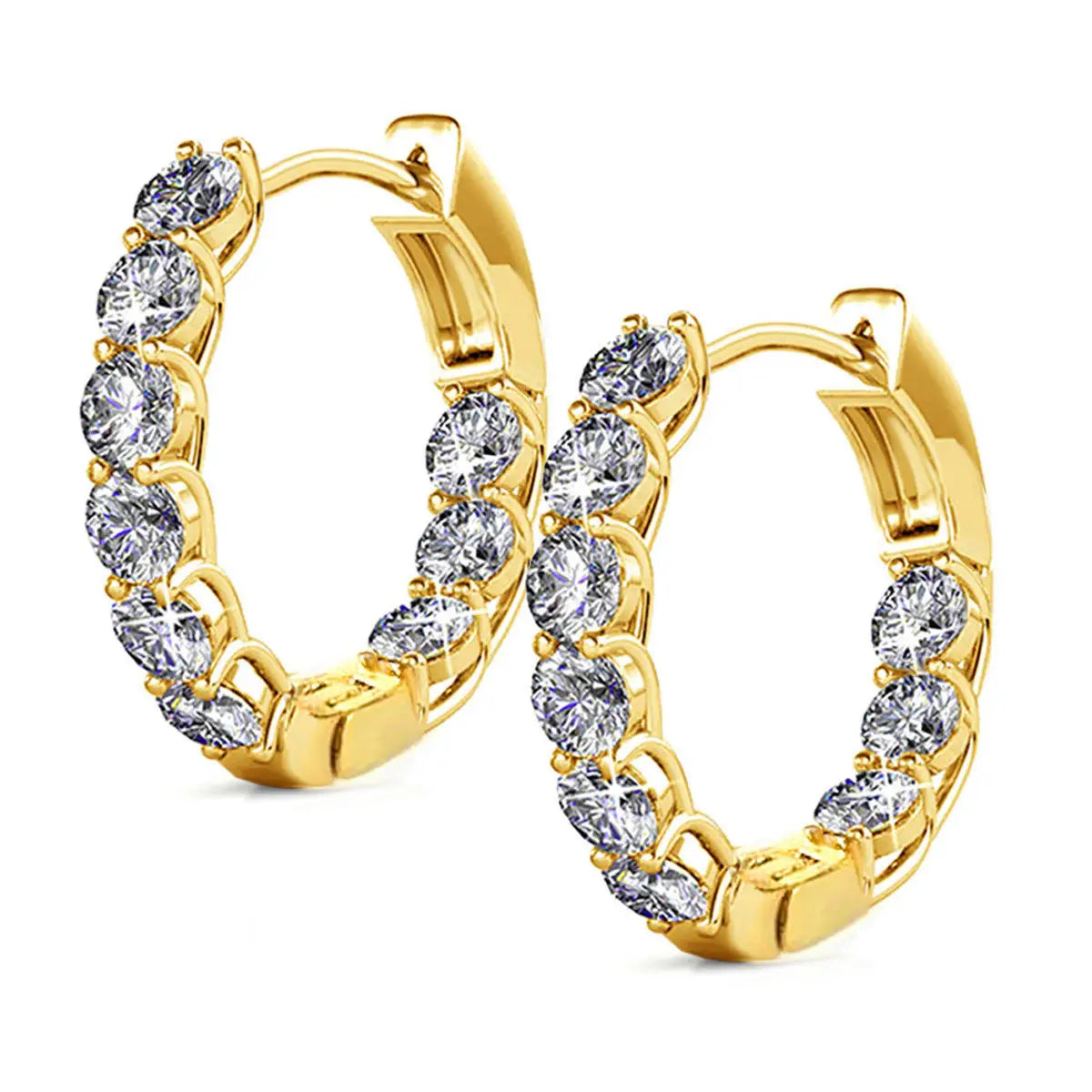 HOVANCI Bling CZ Crystal Clip on Hoop Earrings 3 POENNIS Newest Design Gold Plated Round Sparkling Rhinestone Huggie Earrings