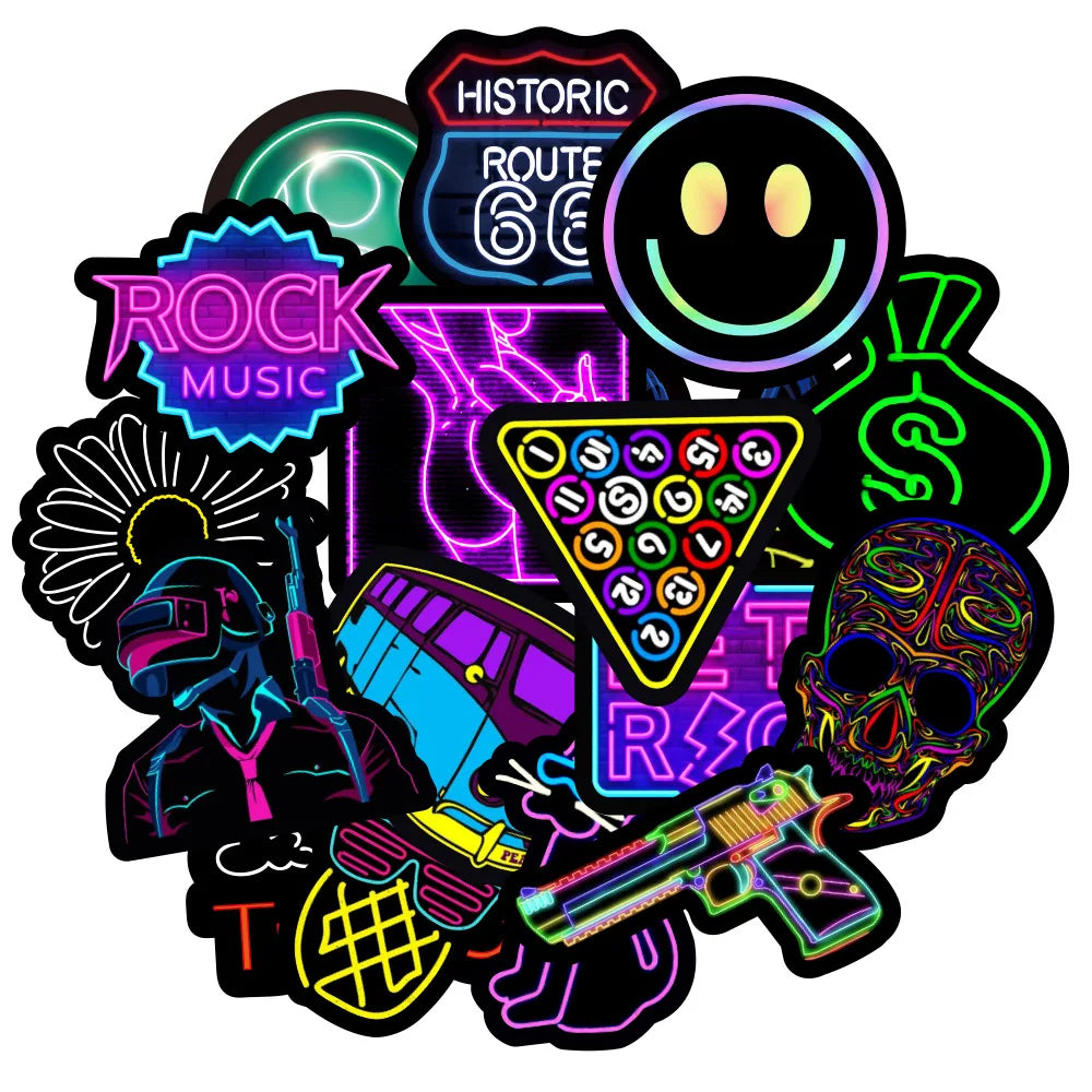 Removable PE/Glossy Silver Paper Waterproof Neon Custom Logo Printing Luggage Skateboard Bicycle Laptop Decal Die Cut Stickers
