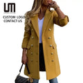 OEM ODM Autumn Winter Women Casual Woolen Overcoat Elegant Double Breasted Long Ladies Plus Size Coats